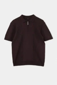 MAN Brown Regular Cut textured Zippered Knitwear Polo Shirt Shirt Collar T-Shirt - Image 4