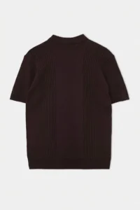 MAN Brown Regular Cut textured Zippered Knitwear Polo Shirt Shirt Collar T-Shirt - Image 6
