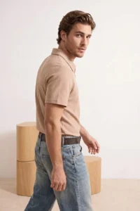 MAN Camel Regular/Rahat Zippered textured Material Knitting Polo Shirt Shirt Collar T-Shirt - Image 2
