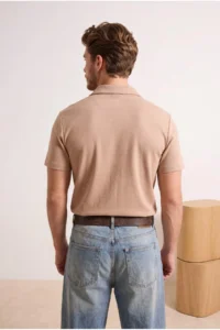 MAN Camel Regular/Rahat Zippered textured Material Knitting Polo Shirt Shirt Collar T-Shirt - Image 3