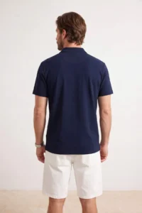 MAN NAVY BLUE Regular/Rahat Zippered textured Material Knitting Polo Shirt Shirt Collar T-Shirt - Image 3
