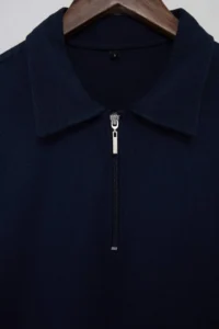 MAN NAVY BLUE Regular/Rahat Zippered textured Material Knitting Polo Shirt Shirt Collar T-Shirt - Image 5
