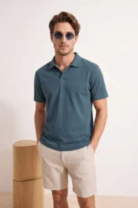 MAN Petrol Regular/Rahat Zippered textured Material Knitting Polo Shirt Shirt Collar T-Shirt