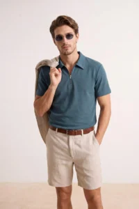 MAN Petrol Regular/Rahat Zippered textured Material Knitting Polo Shirt Shirt Collar T-Shirt - Image 2
