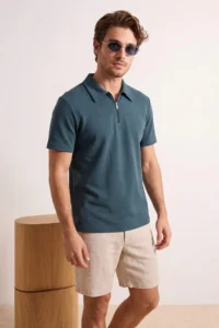 MAN Petrol Regular/Rahat Zippered textured Material Knitting Polo Shirt Shirt Collar T-Shirt - Image 4