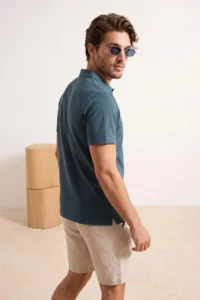 MAN Petrol Regular/Rahat Zippered textured Material Knitting Polo Shirt Shirt Collar T-Shirt - Image 5