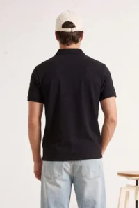 MAN Black Regular/Normal Cut textured Polo Shirt Shirt Collar T-Shirt - Image 3