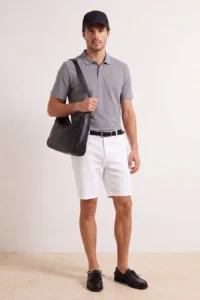 MAN Gray Regular/Normal Cut textured Polo Shirt Shirt Collar T-Shirt - Image 2
