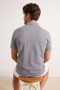 MAN Gray Regular/Normal Cut textured Polo Shirt Shirt Collar T-Shirt - Image 3