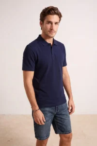 MAN NAVY BLUE Regular/Normal Cut textured Polo Shirt Shirt Collar T-Shirt - Image 2