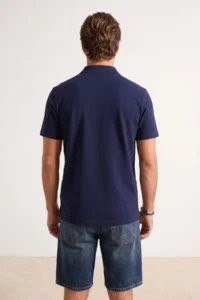 MAN NAVY BLUE Regular/Normal Cut textured Polo Shirt Shirt Collar T-Shirt - Image 3