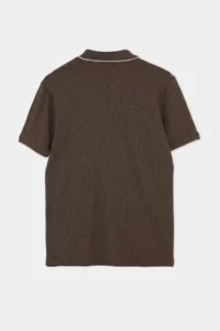 MAN Brown Regular Zippered Polo Shirt Collar textured T-Shirt - Image 6