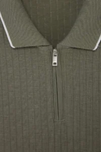 MAN Khaki Regular Zippered Polo Shirt Collar textured T-Shirt - Image 6