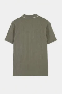 MAN Khaki Regular Zippered Polo Shirt Collar textured T-Shirt - Image 7