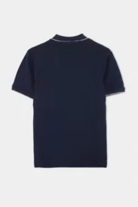 MAN NAVY BLUE Regular Zippered Polo Shirt Collar textured T-Shirt - Image 6
