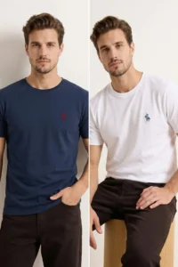 MAN Navy Blue-WHITE Regular/Rahat Cut 2 Sets Paket 100% Cotton T-Shirt