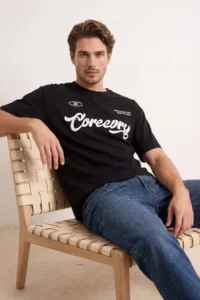 MAN Black Oversized/Wide Pattern Slogan Printed Tok Material T-Shirt