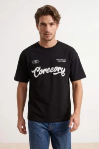 MAN Black Oversized/Wide Pattern Slogan Printed Tok Material T-Shirt - Image 2