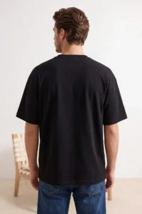 MAN Black Oversized/Wide Pattern Slogan Printed Tok Material T-Shirt - Image 3