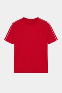 MAN Red Low Shoulder Regular Pattern Stripe Detailed 100% Cotton T-Shirt - Image 4