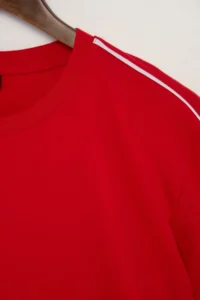 MAN Red Low Shoulder Regular Pattern Stripe Detailed 100% Cotton T-Shirt - Image 5