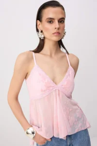 TRENDYOLMİLLA Light PINK Plain V-neck Sleeveless Knitting Tulle Party Blouse - Image 2