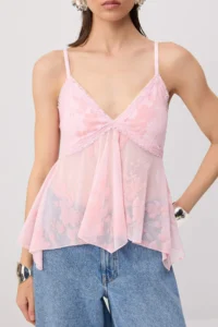 TRENDYOLMİLLA Light PINK Plain V-neck Sleeveless Knitting Tulle Party Blouse - Image 3