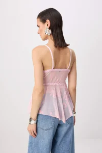 TRENDYOLMİLLA Light PINK Plain V-neck Sleeveless Knitting Tulle Party Blouse - Image 4