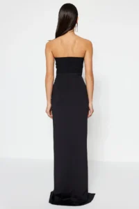 TRENDYOLMİLLA Black Lined Corset Detailed Knitting and Weaving LONG Chic Evening Gown Gece Graduation Dress - Image 7