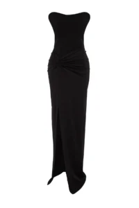 TRENDYOLMİLLA Black Lined Corset Detailed Knitting and Weaving LONG Chic Evening Gown Gece Graduation Dress - Image 8