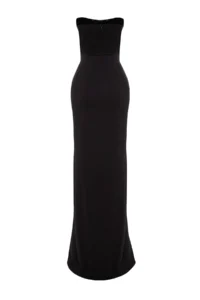 TRENDYOLMİLLA Black Lined Corset Detailed Knitting and Weaving LONG Chic Evening Gown Gece Graduation Dress - Image 9