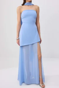 TRENDYOLMİLLA BLUE Shawl Detailed Weaving Maxi Evening Gown & Graduation Dress - Image 3