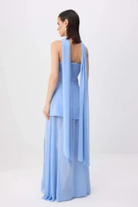 TRENDYOLMİLLA BLUE Shawl Detailed Weaving Maxi Evening Gown & Graduation Dress - Image 4