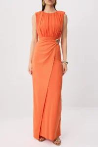 TRENDYOLMİLLA Orange Plain Accessory Detailed Knitting Sandy Maxi Evening Gown & Graduation Dress - Image 3