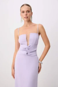 TRENDYOLMİLLA Lilac Node Detailed Low-cut Strap Maxi Evening Gown & Graduation Dress / - Image 2