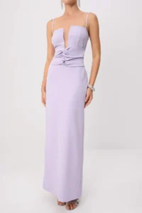 TRENDYOLMİLLA Lilac Node Detailed Low-cut Strap Maxi Evening Gown & Graduation Dress / - Image 3