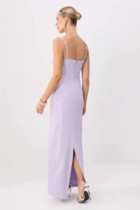 TRENDYOLMİLLA Lilac Node Detailed Low-cut Strap Maxi Evening Gown & Graduation Dress / - Image 4