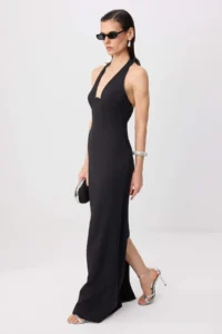 TRENDYOLMİLLA Black Derin Dekolteli Weaving Maxi Evening Gown & Graduation Dress - Image 2