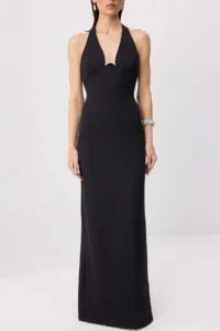 TRENDYOLMİLLA Black Derin Dekolteli Weaving Maxi Evening Gown & Graduation Dress - Image 3