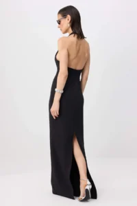 TRENDYOLMİLLA Black Derin Dekolteli Weaving Maxi Evening Gown & Graduation Dress - Image 4