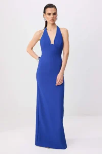 TRENDYOLMİLLA Saks BLUE Derin Dekolteli Weaving Maxi Evening Gown & Graduation Dress
