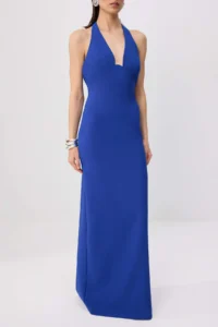 TRENDYOLMİLLA Saks BLUE Derin Dekolteli Weaving Maxi Evening Gown & Graduation Dress - Image 3