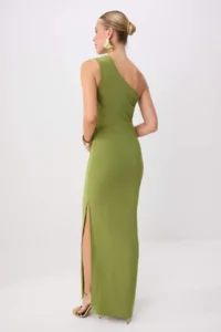 TRENDYOLMİLLA Oil Green Cut-Out Detailed Weaving Sandy Maxi Evening Gown & Graduation Dress - Image 4