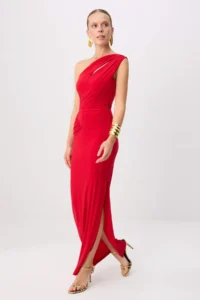 TRENDYOLMİLLA Red Cut-Out Detailed Weaving Sandy Maxi Evening Gown & Graduation Dress