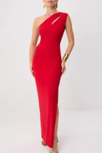 TRENDYOLMİLLA Red Cut-Out Detailed Weaving Sandy Maxi Evening Gown & Graduation Dress - Image 3