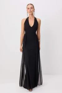 TRENDYOLMİLLA Black Dekolteli Belden Saran Tulle Maxi Evening Gown & Graduation Dress
