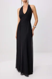 TRENDYOLMİLLA Black Dekolteli Belden Saran Tulle Maxi Evening Gown & Graduation Dress - Image 3