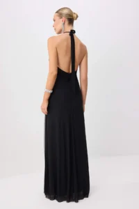 TRENDYOLMİLLA Black Dekolteli Belden Saran Tulle Maxi Evening Gown & Graduation Dress - Image 4