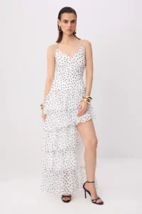 TRENDYOLMİLLA promotion Black-WHITE Polka Dot Weaving Siphon Lined Maxi Evening Gown & Graduation Dress