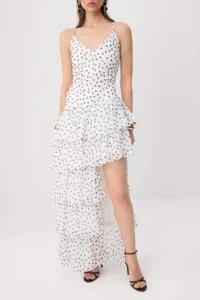 TRENDYOLMİLLA promotion Black-WHITE Polka Dot Weaving Siphon Lined Maxi Evening Gown & Graduation Dress - Image 3